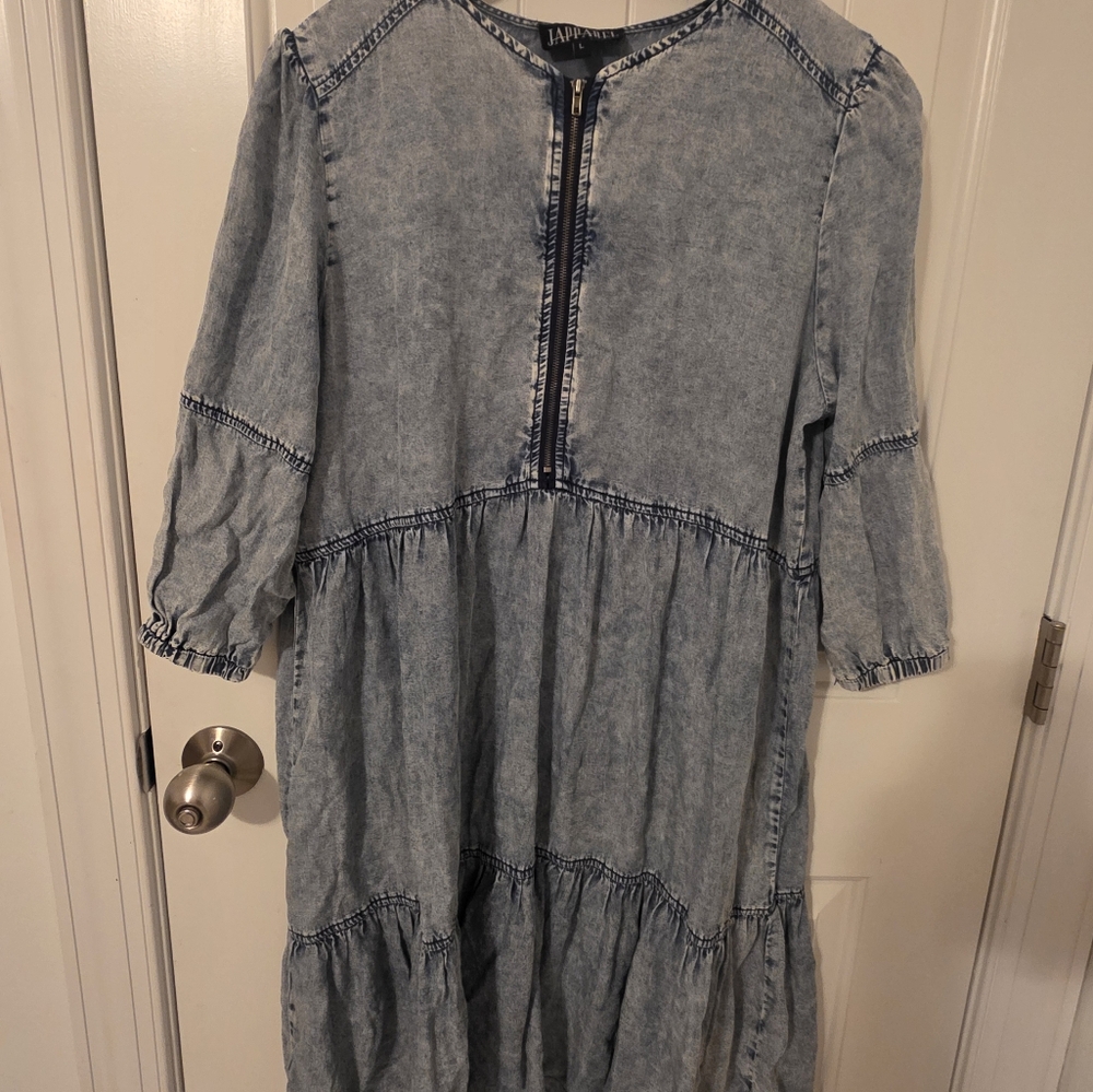 Blue Casual Sundress with Bishop Sleeves